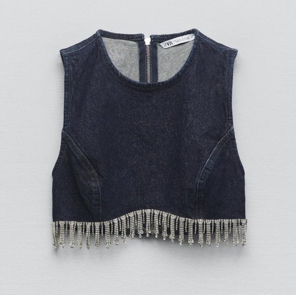NWT Zara Jewel Denim Jeans Corset Top Limited Edition